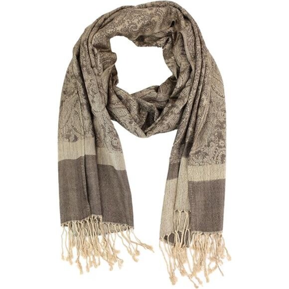 Paisley Jacquard Pashmina Shawl Wrap Scarf Brown - Picture 2 of 5